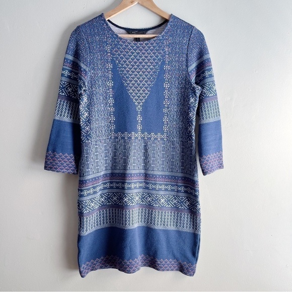 BCBGMAXAZRIA “Beth” Boho Knit Jacquard Bodycon Dress in Blue Multi, Size Small - Picture 2 of 12